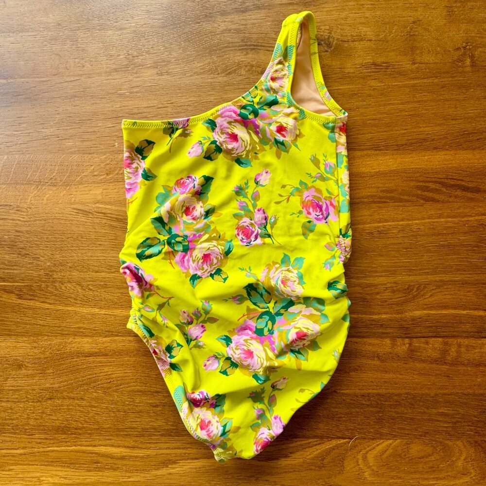 CREWCUTS One-Shoulder Floral Swimsuit Girls 6-7 Yellow Asymmetric One Piece Girl - Picture 2 of 7